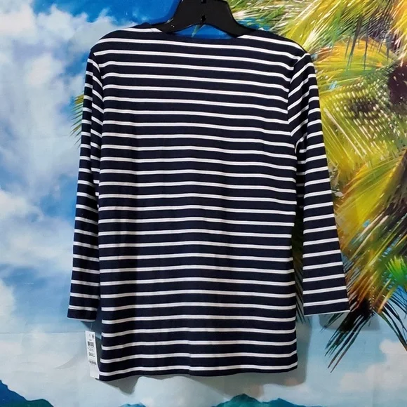 KAREN SCOTT Callie Asymmetrical stripes 3/4 Sleeves Boat neck women's top size S - Picture 3 of 5